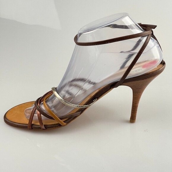 Giuseppe Zanotti Womens Strappy Metallic Leather Heels Size 9B Made In Italy - Picture 8 of 13